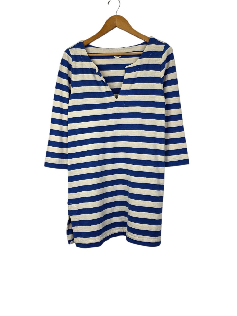 J.Crew Cobalt Blue Ivory Striped Jersey Knit Tunic Dress 100% Cotton Size Small